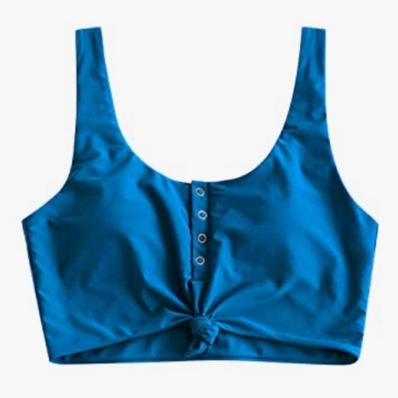 NWT ZAFUL Front Knot Bikini Top Crop Tankini Top Scoop Neck Padded XXL - Picture 1 of 5